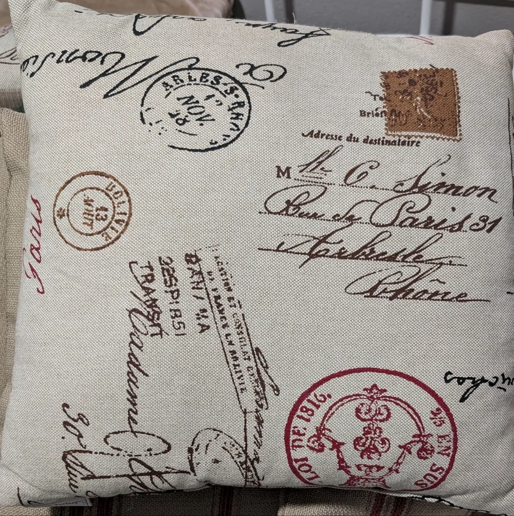 Two French Script Throw Pillows - Picture 1 of 5